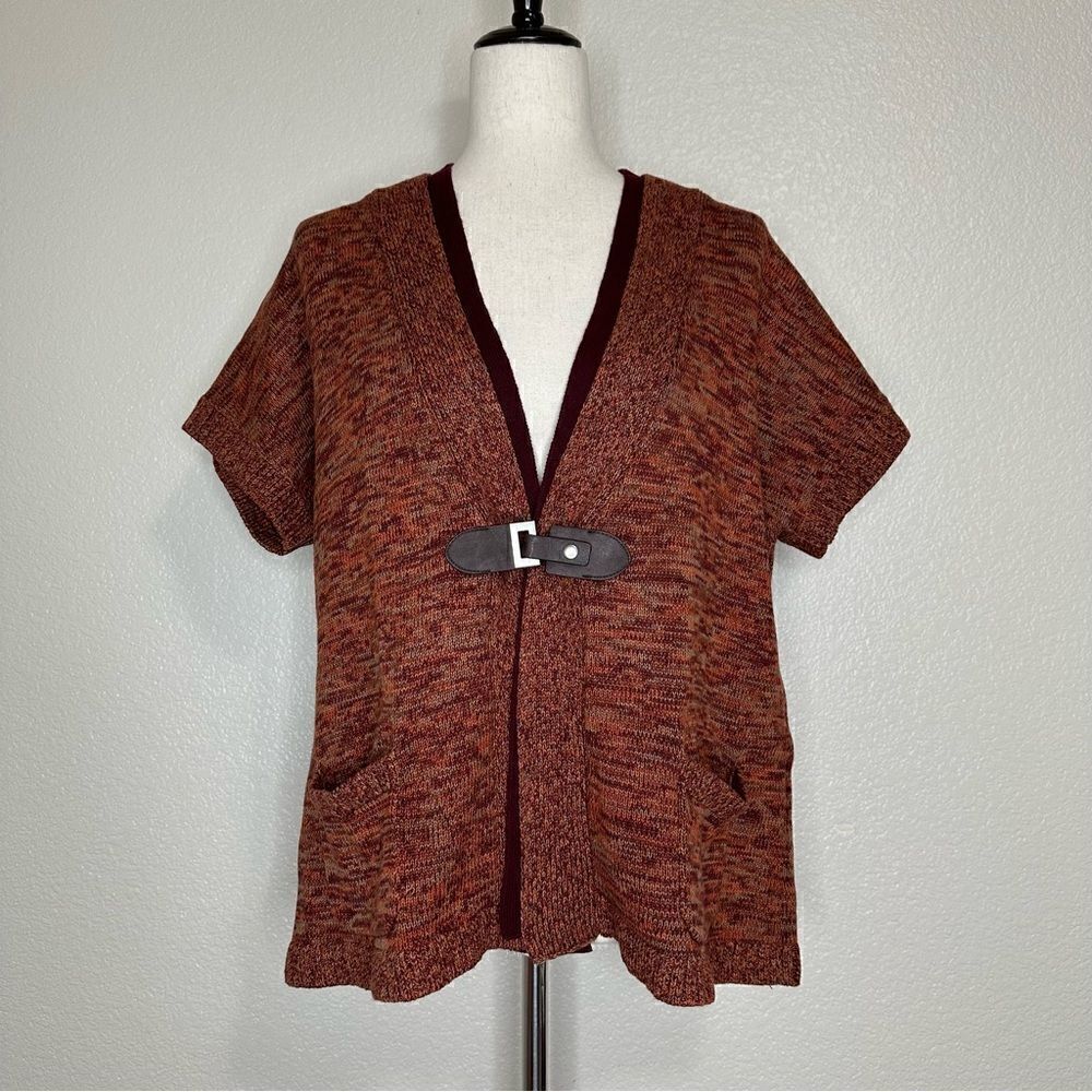 Christopher & Banks Marled Knit Belted Short Sleeves Cardigan, Size XLP